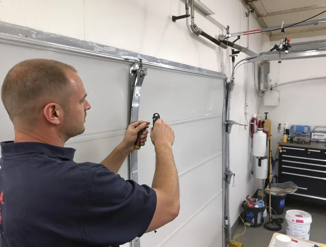 Before and after garage door dent repair by Solon Garage Door Repair in Solon
