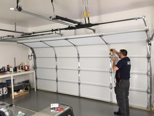 Solon Garage Door Repair certified technician performing overhead door system repair in Solon