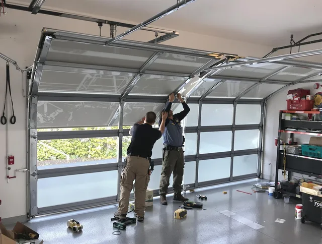 Solon Garage Door Repair expert performing precise panel replacement on Solon garage door